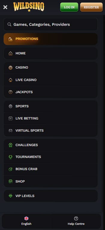 Wildsino Mobile Interface & Navigation